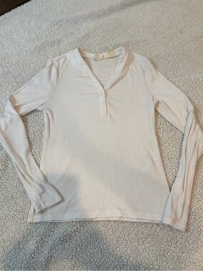 Levi's Cream Ribbed Henley Long Sleeve Top